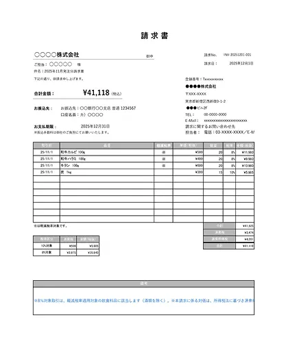 飲食業の請求書